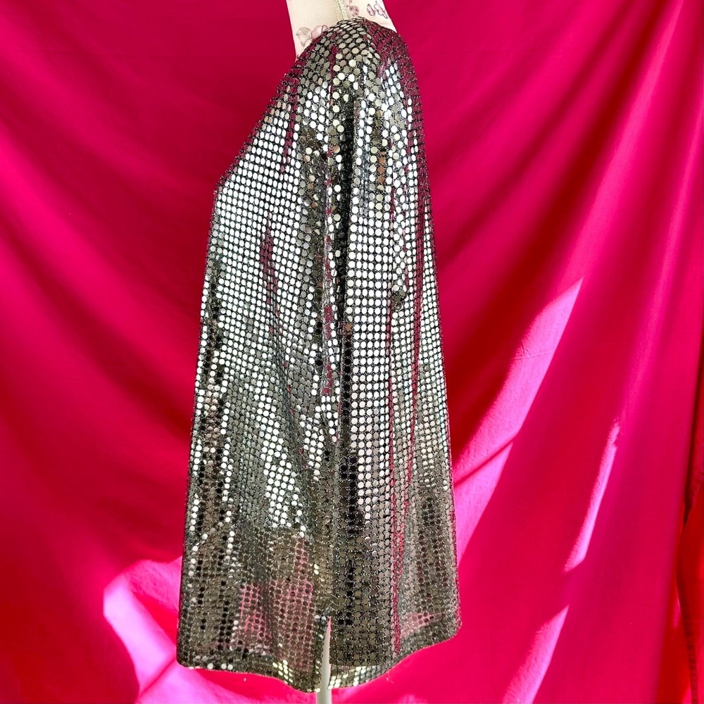 Vintage Silver Metallic Liquid Metal Top Tunic Medium 1980s Disco Party Glam - Picture 14 of 17